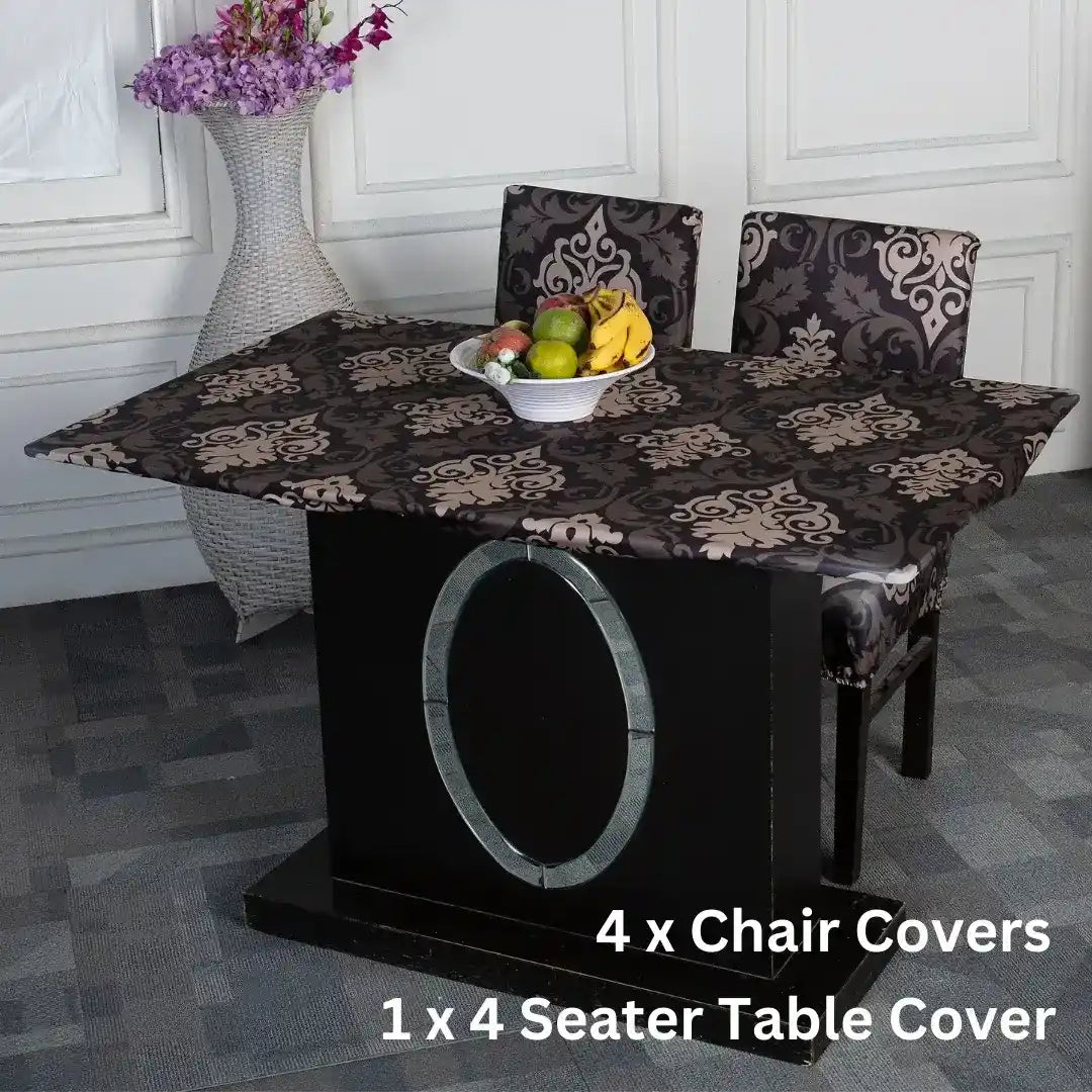 DivineTrendz Exclusive -Black & Beige Ethnic Elastic Chair & Table Cover