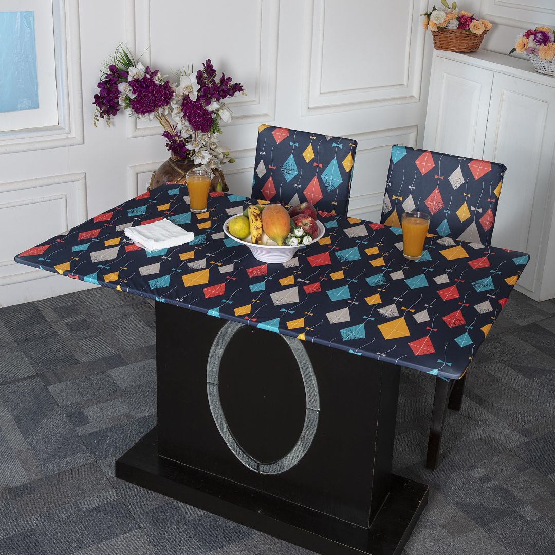Dining table chairs cover-Kai Po Che Elastic Table Cover Media-Shop online table & chair covers from Divine Trendz. table sets with chair covers will fit to your chairs & table . Order Now.Elastic Table Cover- fit for all kind of table & chairs super stretchable-washable, machine washable.