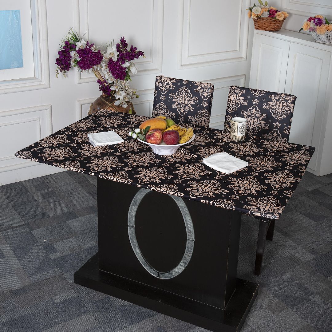 Table cover cloth designs-Beige Black Elastic Table Cover Media .
