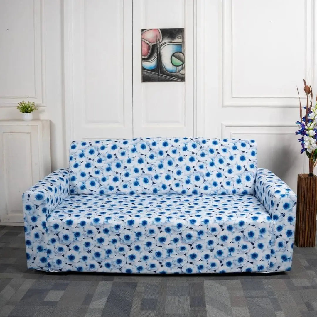 3D Blue Flower Elastic Sofa Slipcovers