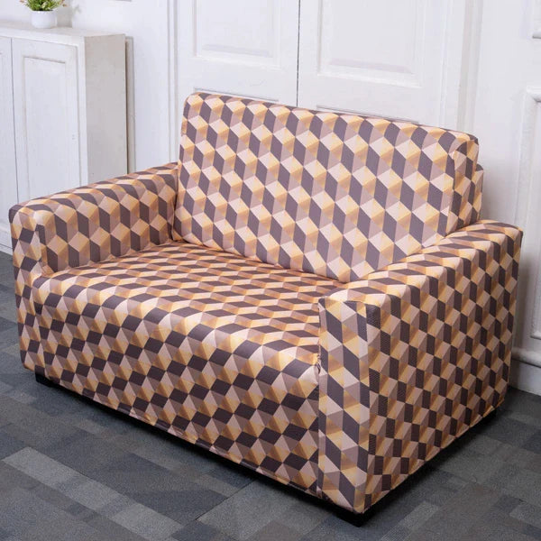 3D Polygon Striped 2 Seater Sofa Covers