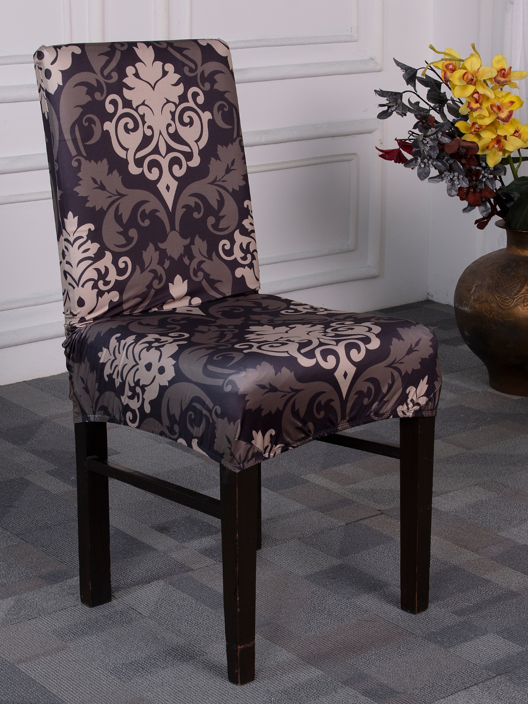 chair cover dining set , dining table chair covers, chair covers slilcovers. ,chair covers set,chair cover set of 6, magic universal chiar cover.brown print, Beautiful chair slip covers will add a classy look to your furniture and protect your chairs