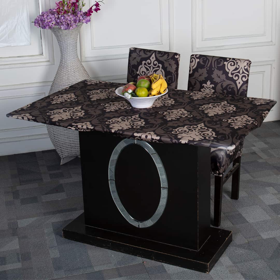 Black Beige Ethnic Elastic Fabric Table Cover