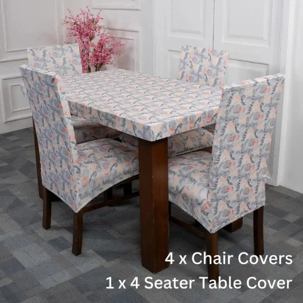DivineTrendz Exclusive -Cream Leaves Elastic Chair & Table Cover