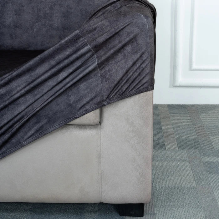 Grey Velvet Elastic Sofa Cover Fabric 