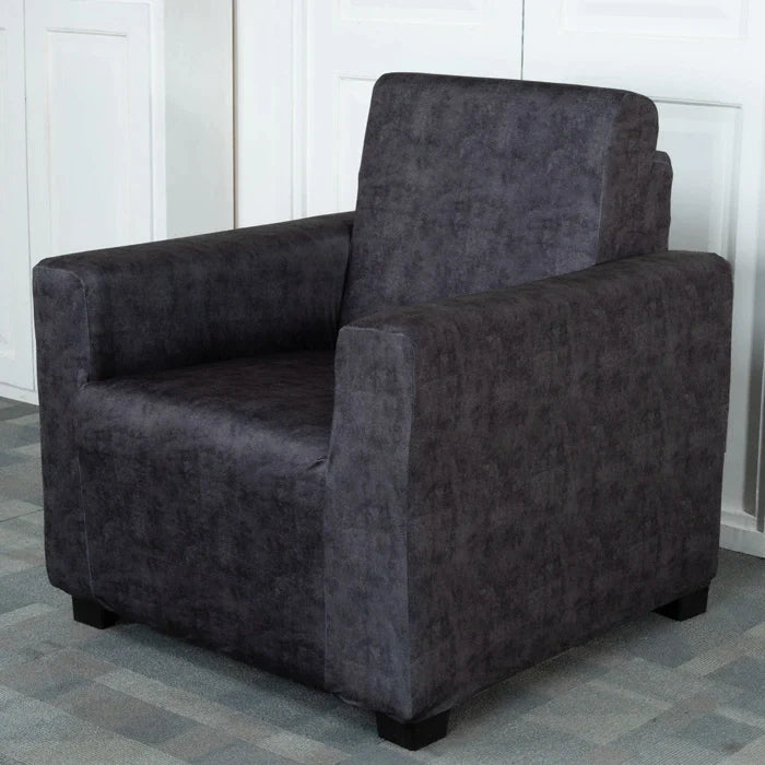 Grey Velvet Elastic Sofa Cover 1 Seater
