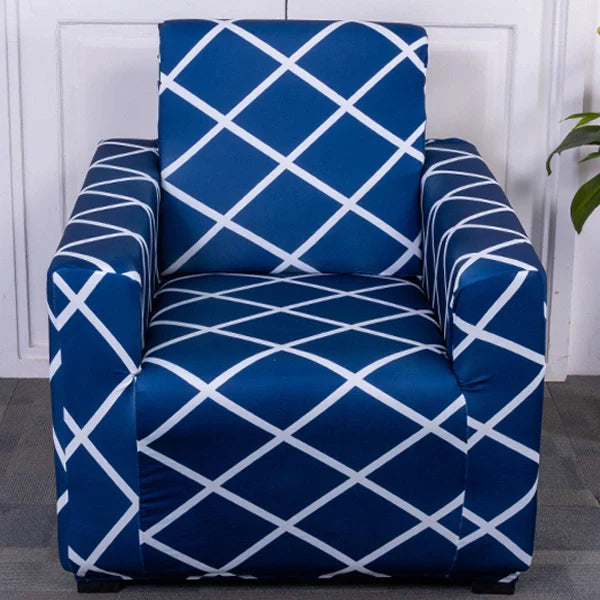 Navy Blue Checks 1 Seater Sofa Covers