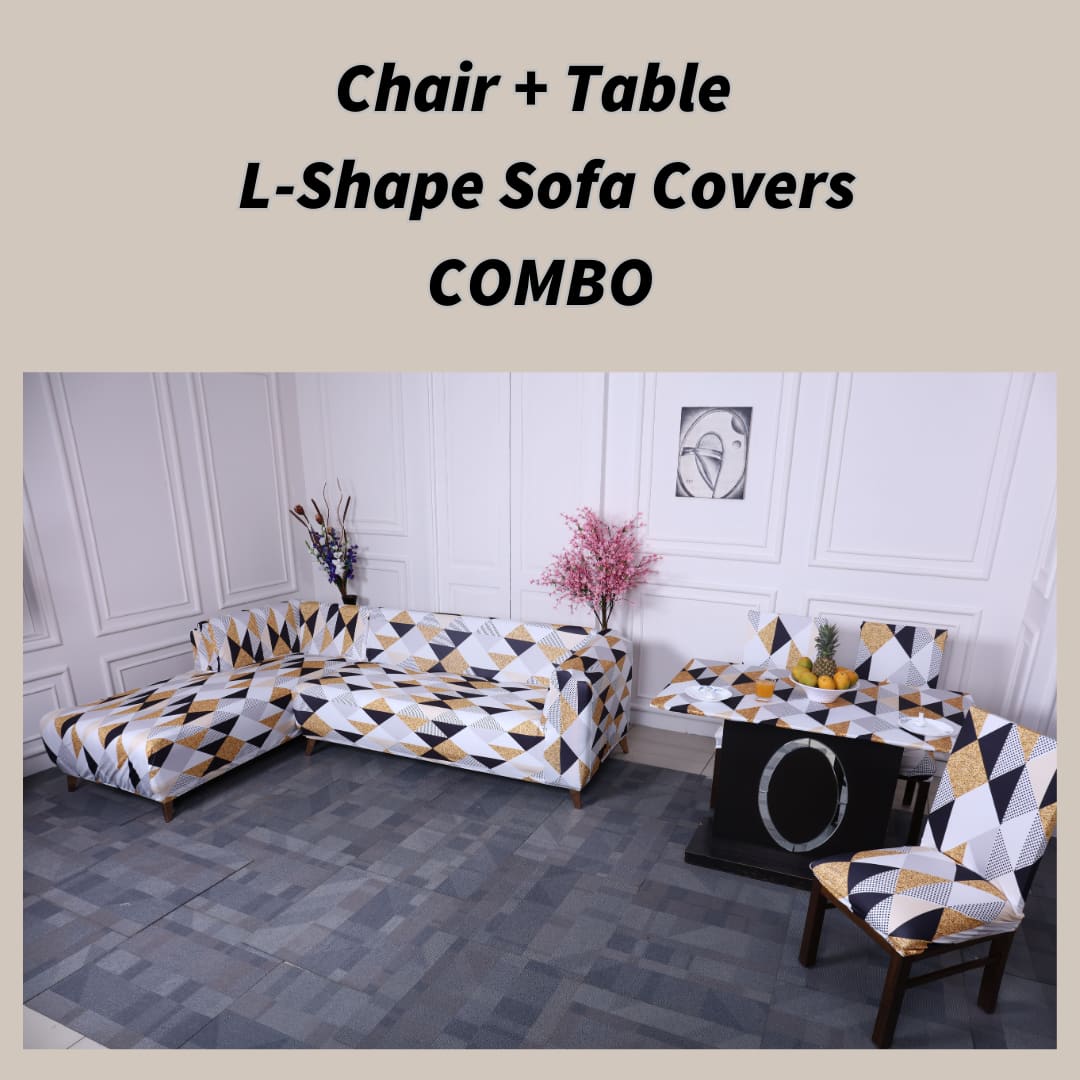 Yellow Prism Elastic Chair,Table & L-Shape Sofa Slipcovers