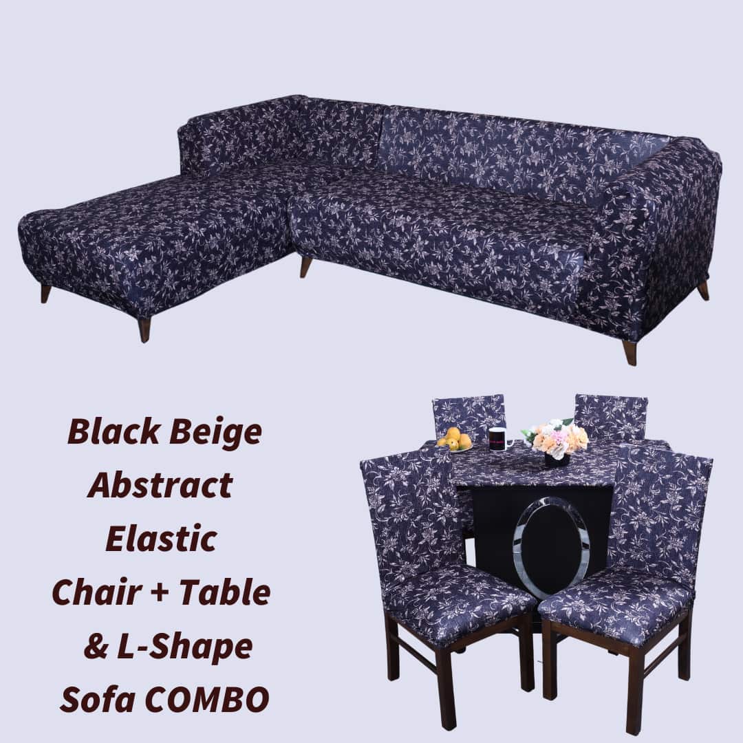 Black Beige Abstract Elastic Chair,Table and Sofa cover