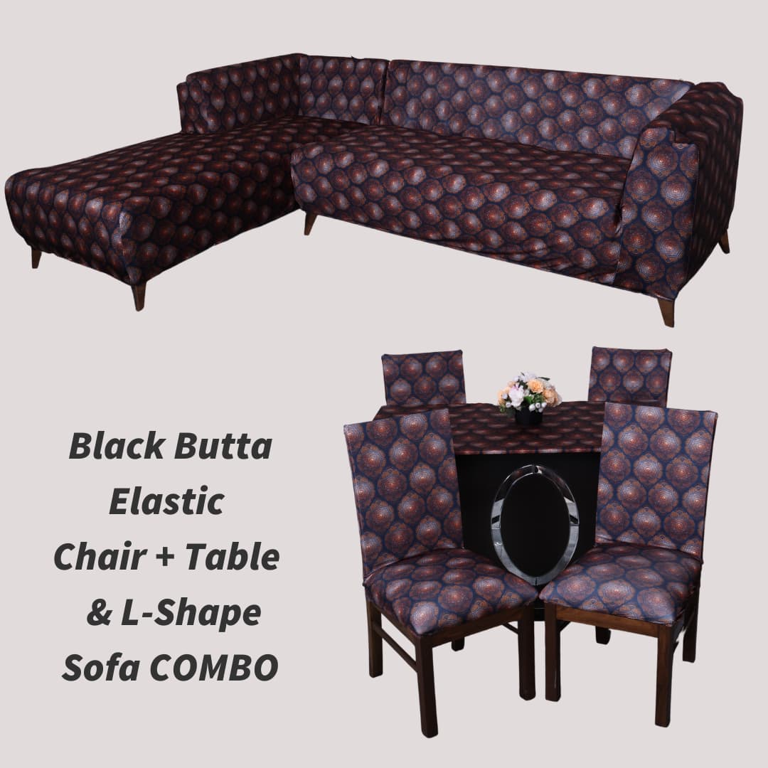 Black butta Elastic Chair,Table & L-Shape Sofa covers
