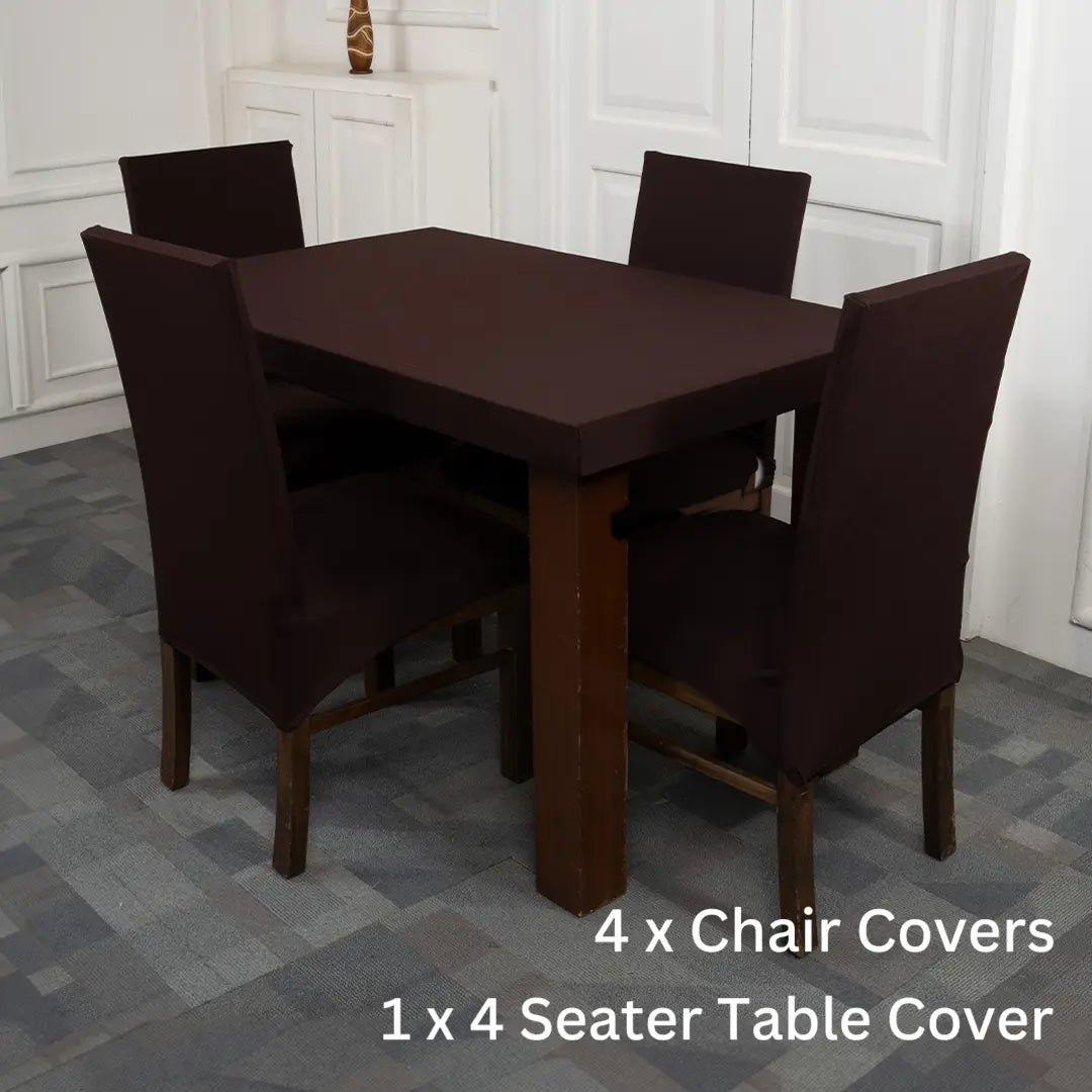 Brown Solid 4 Seater Elastic Chair And Table Cover