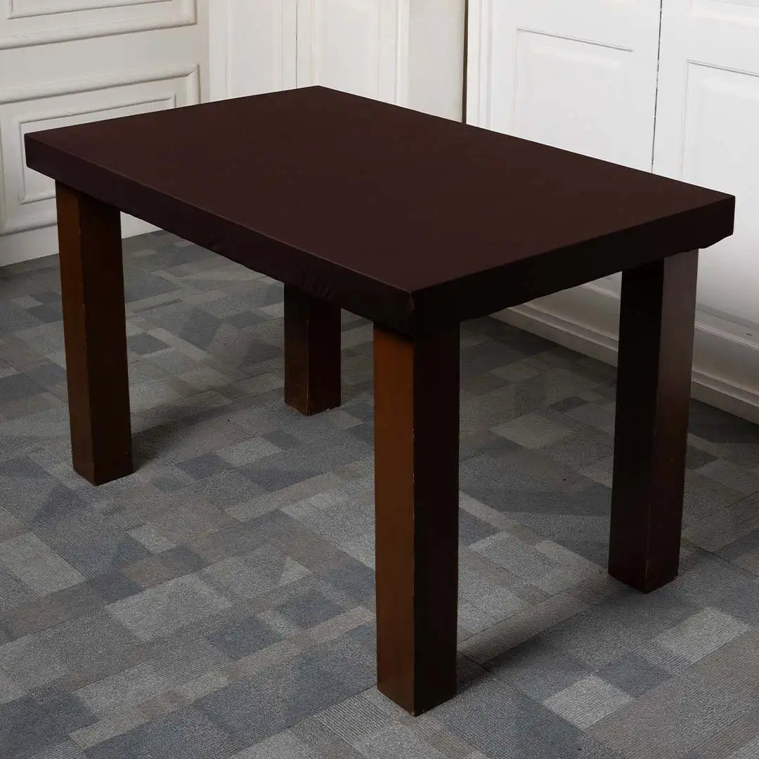 Brown Solid Elastic Table Covers