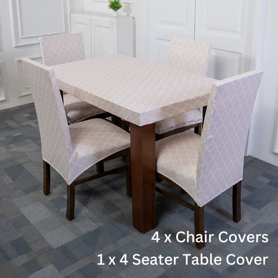 Cream Diamond Elastic Chair And Table Cover