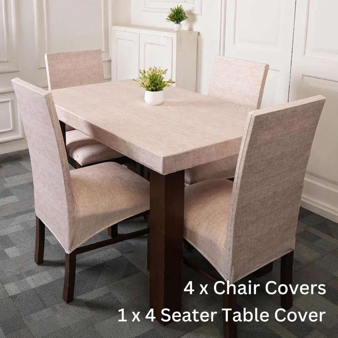 Cream Juth Elastic Table Chair Cover