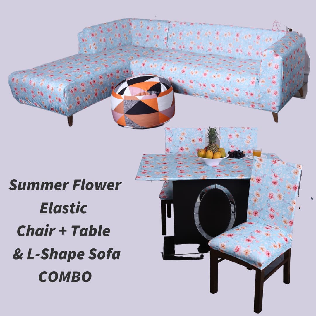 exclusive - summer flower elastic chair,table & l-shape sofa covers