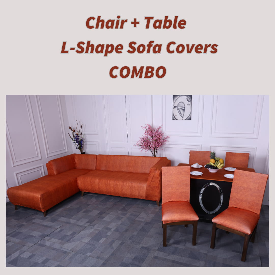 exclusive - sunset juth elastic chair,table & l -shape sofa slipcovers