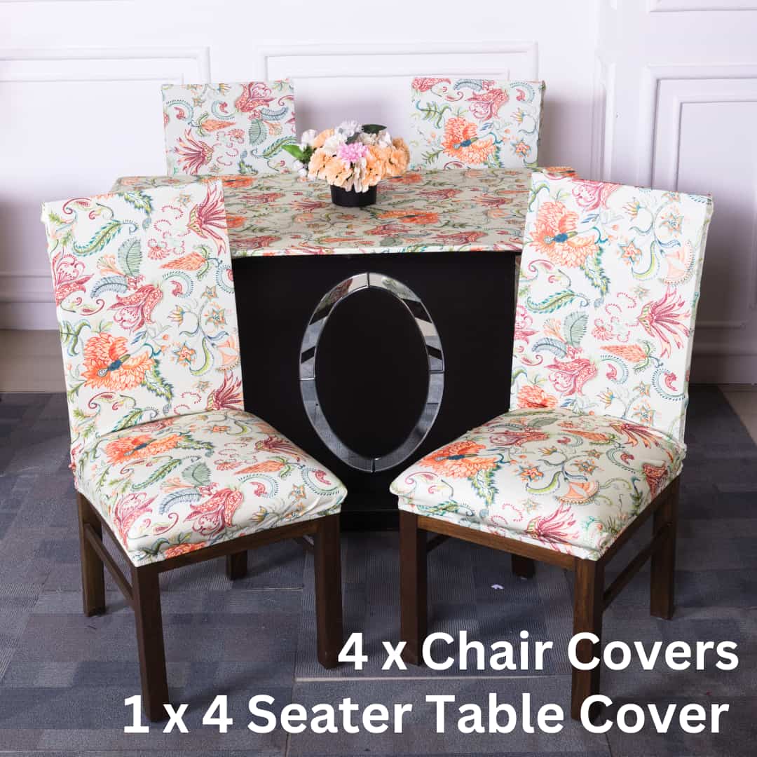 divine trendz tropical flower elastic one into four seater chair table cover 