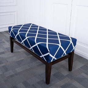 Navy Blue Checks Elastic Bench Cover