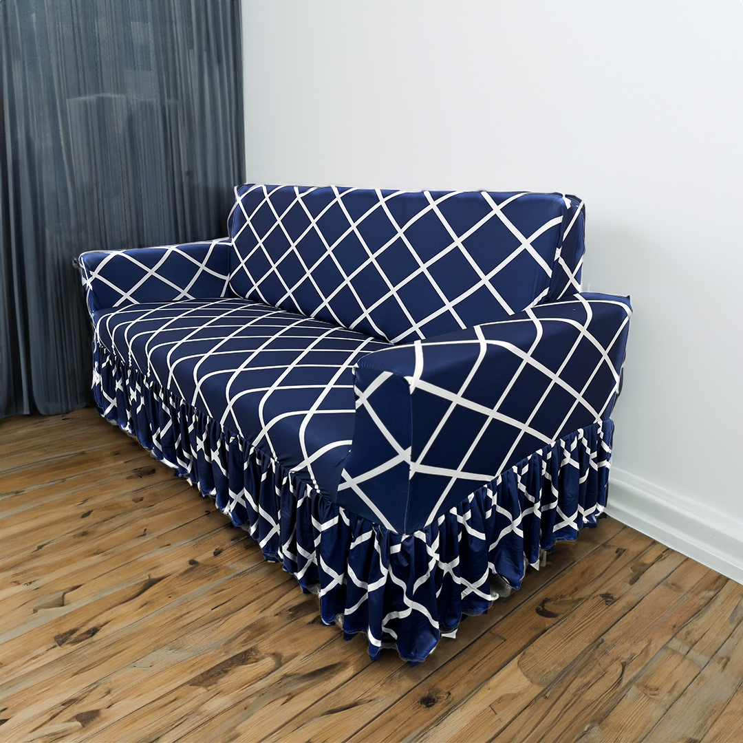 Navy Blue Checks Elastic Printed frills covers