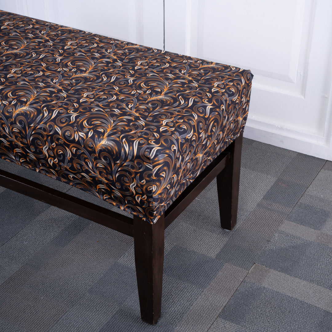 Golden & Black Pattern Elastic Bench Cover