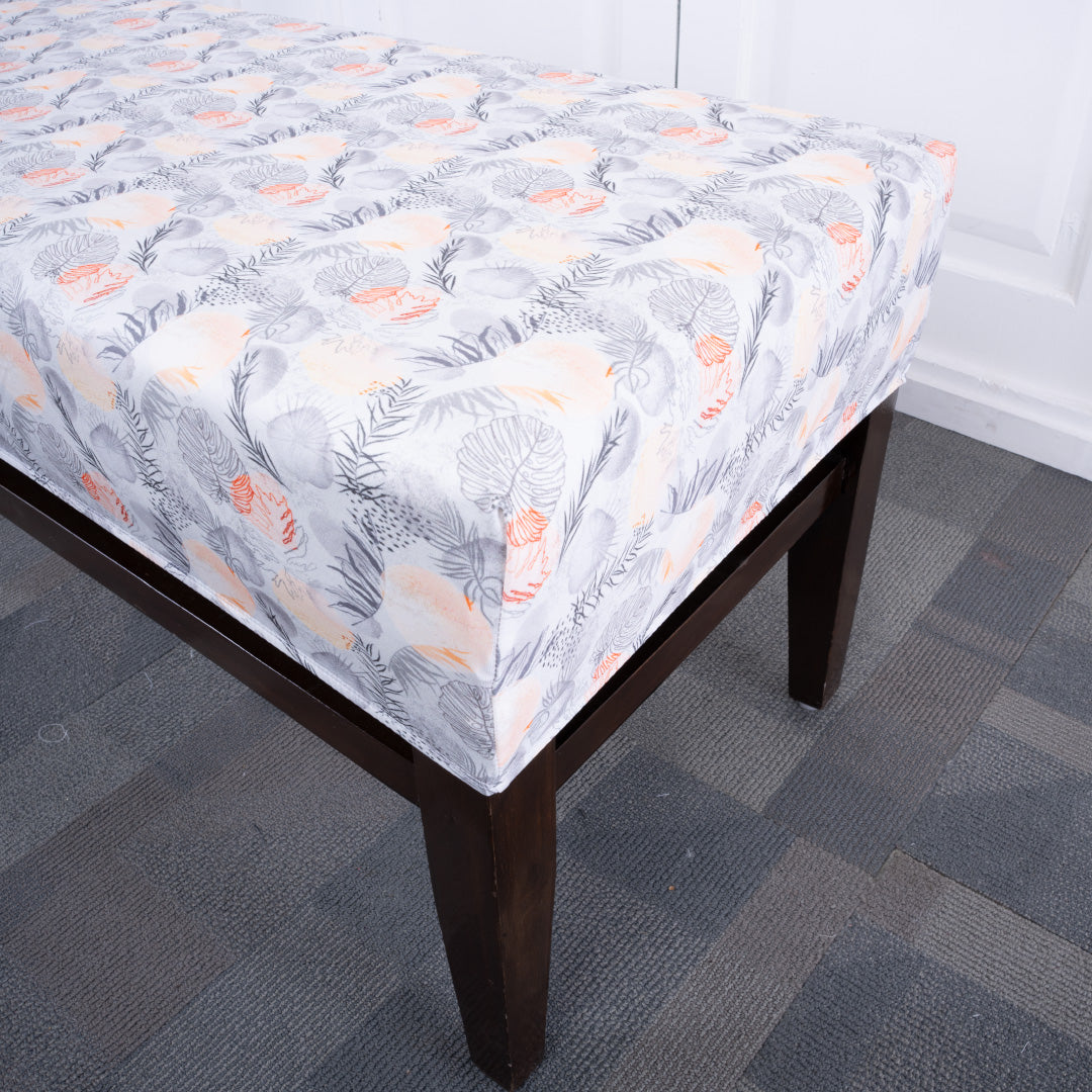 Cream Leaves Elastic Bench Cover