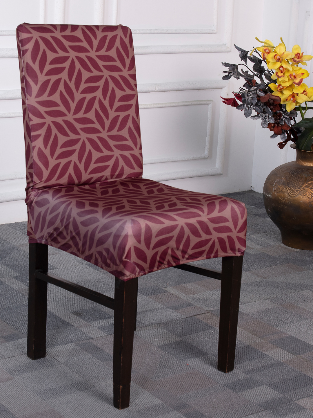 chair covers set,chair cover set of 6, magic universal chiar cover.brown print, Beautiful chair slip covers will add a classy look to your furniture and protect your chairs