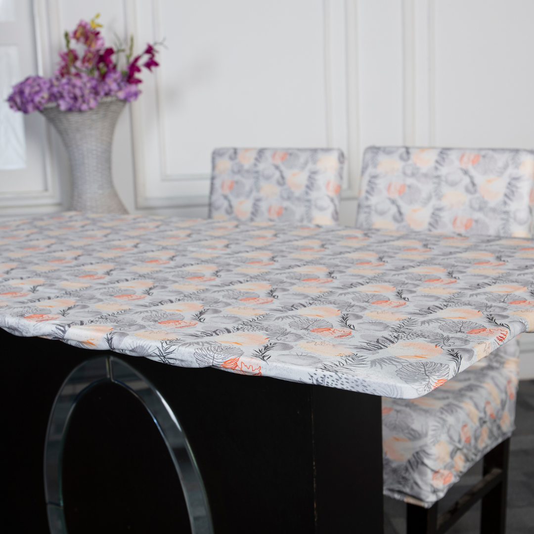 DivineTrendz Exclusive - Cream leaves Elastic Table Cover