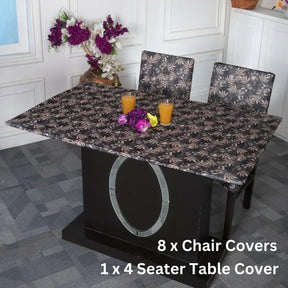 DivineTrendz Exclusive -Black Leaves Elastic Chair & Table Cover