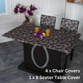 DivineTrendz Exclusive -Black Leaves Elastic Chair & Table Cover