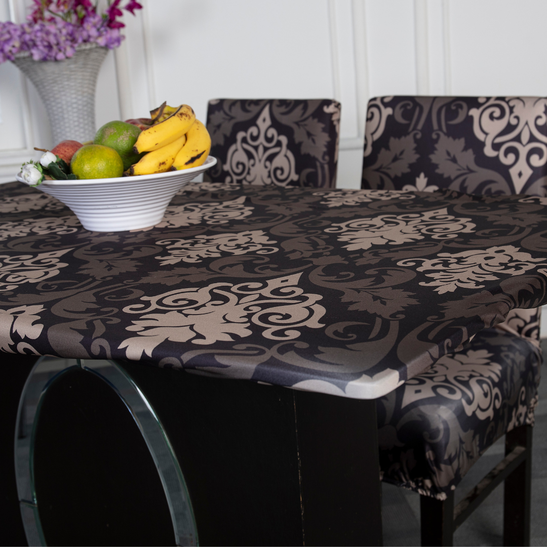 DivineTrendz Exclusive -Black & Beige Ethnic Elastic Chair & Table Cover