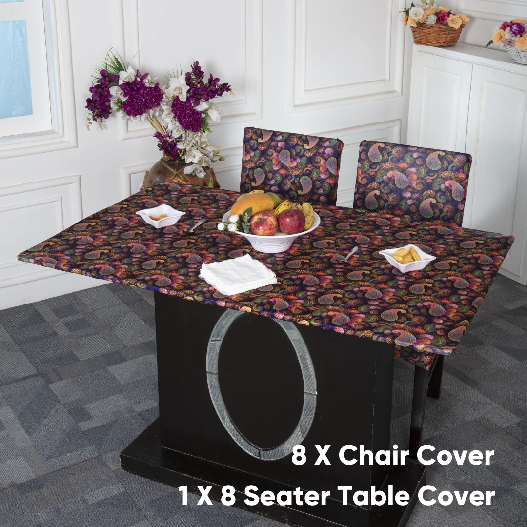 DivineTrendz Exclusive - Purple Paisley Elastic Chair & Table Cover