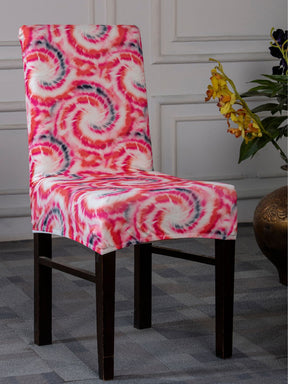 dining chair slipcovers set of 6.  divine trendz exclusive - pink swirl.