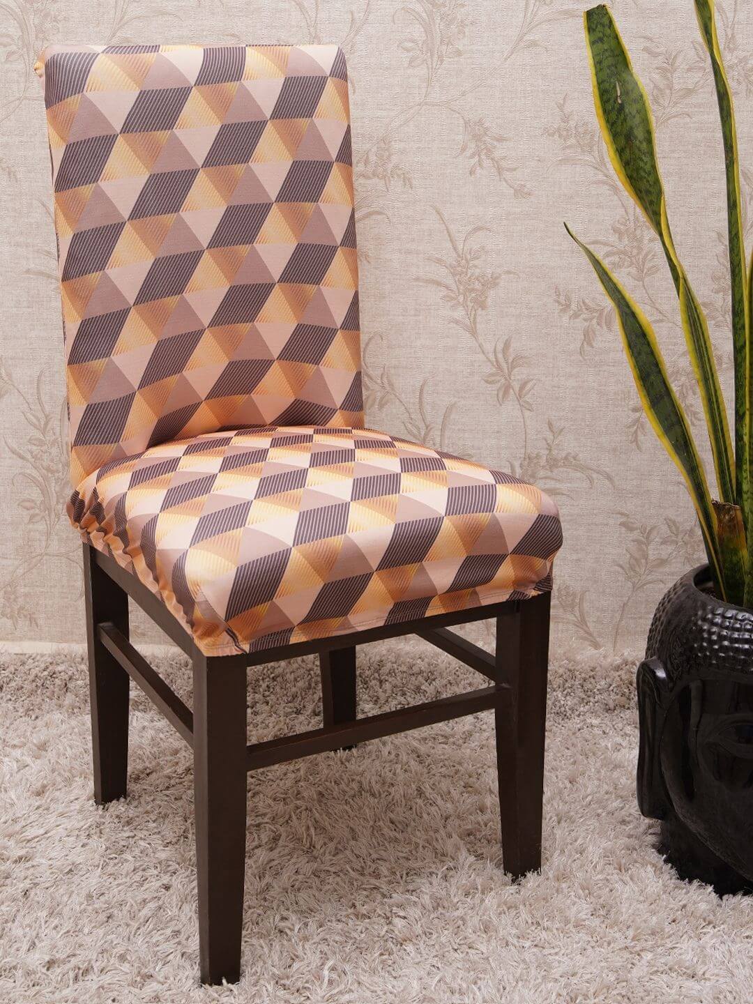 chairs covers set of 6, chair slipcovers for dining table, chair covers set of 6 in india,chair covers online, magic universal chair cove3D polygon striped..- divine trendz exclusive paisely pattern.