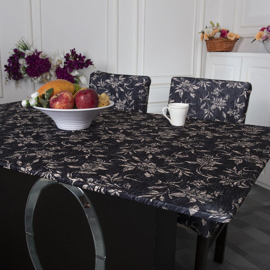 Table cover 6 seater-Beige Black Abstract Elastic Table Cover Media.