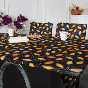 dining table cover meesho- Golden Leaves Elastic Table Cover Media.