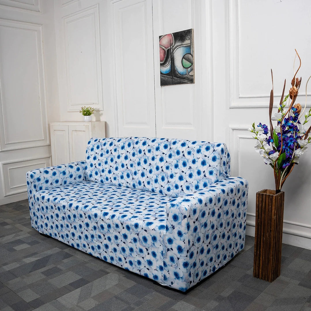 3D Blue Flower Elastic Sofa Slipcovers