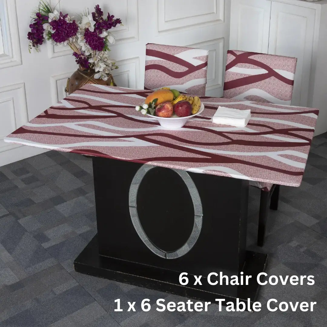 DivineTrendz Exclusive - Brown White Striped Elastic Table Cover