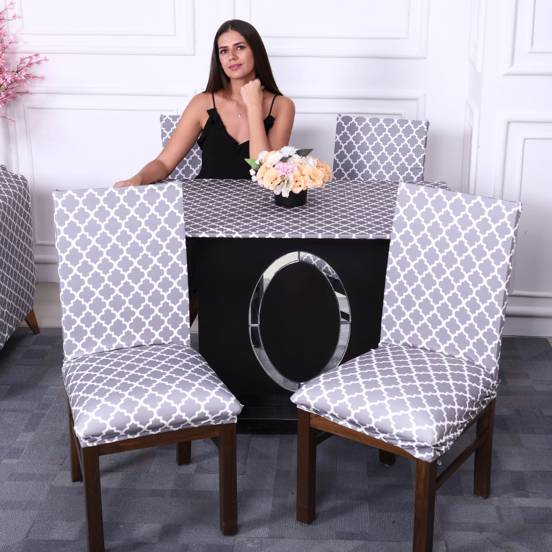 DivineTrendz Exclusive - Gray Diamond Elastic Table Cover