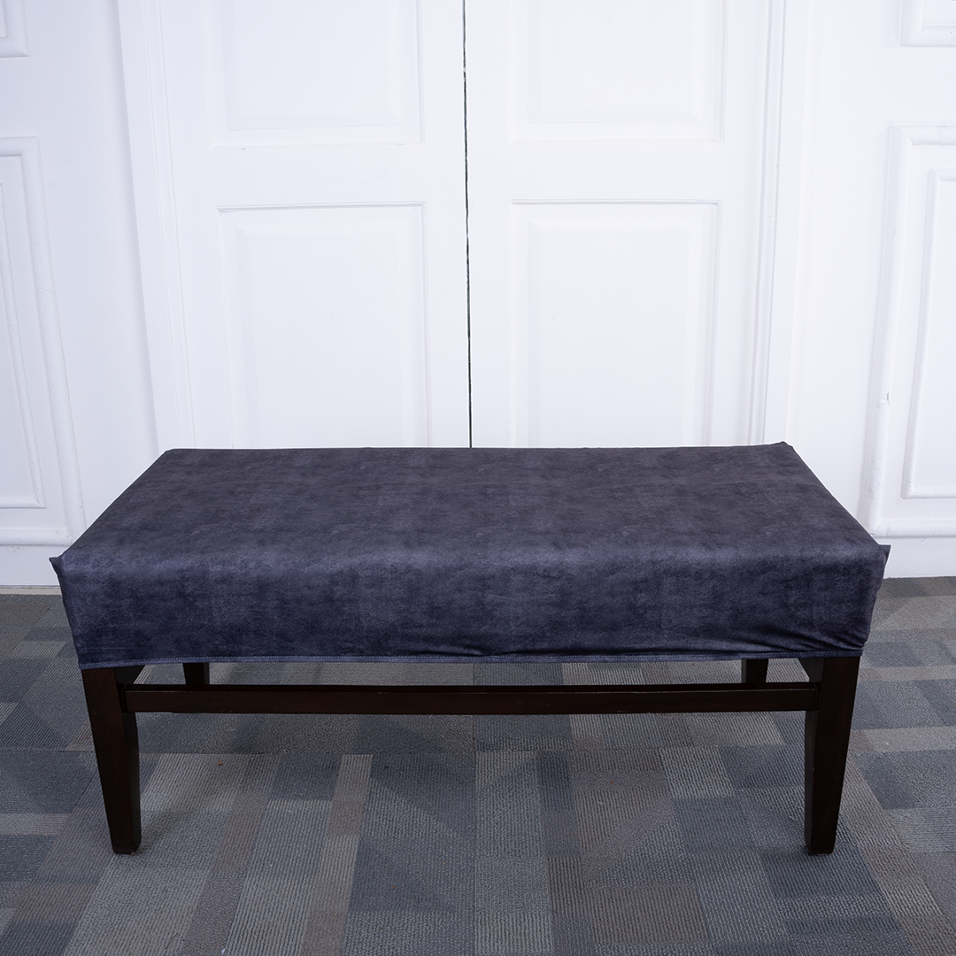 Gray Velvet Elastic Bench Cover