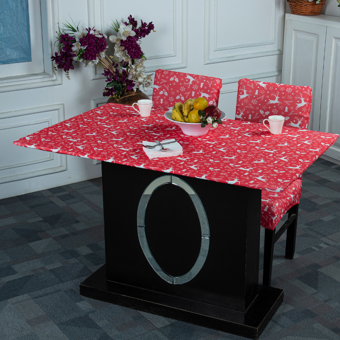 Table and chair cover-Reindeer Print Elastic Table Cover Media-stretchable and machine and hand washbale.