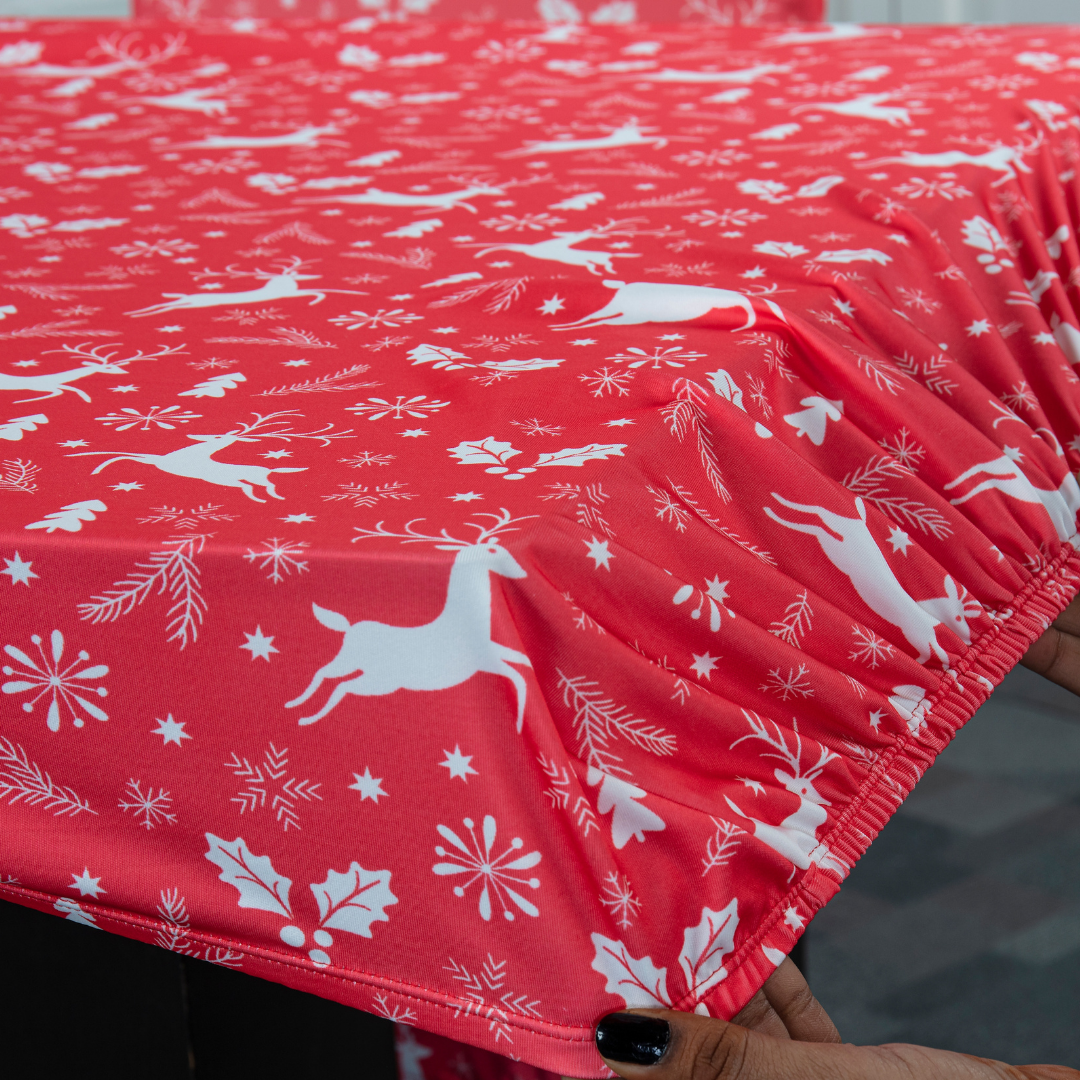 Table and chair cover-Reindeer Print Elastic Table Cover Media-stretchable and machine and hand washbale.