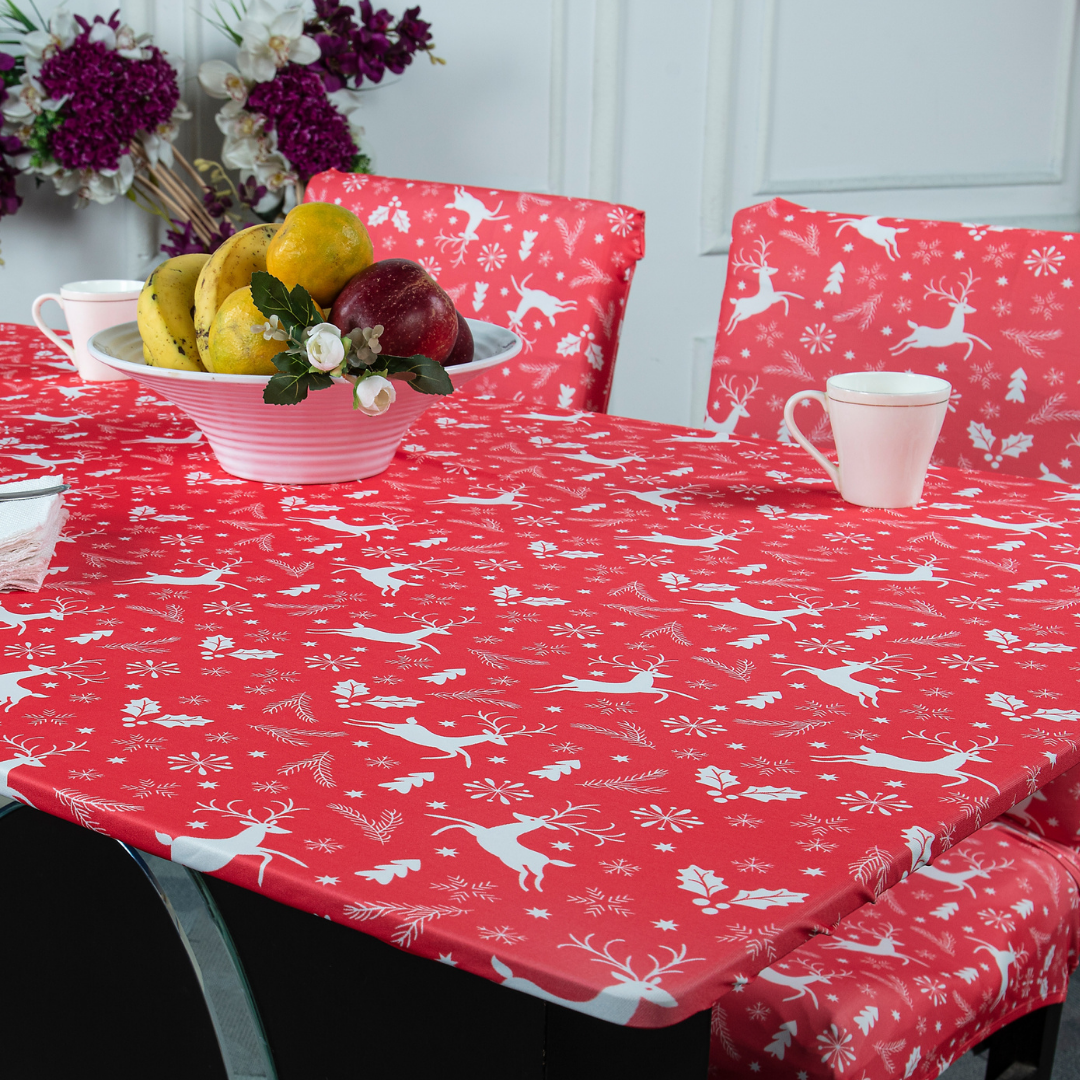 Table and chair cover-Reindeer Print Elastic Table Cover Media-stretchable and machine and hand washbale.