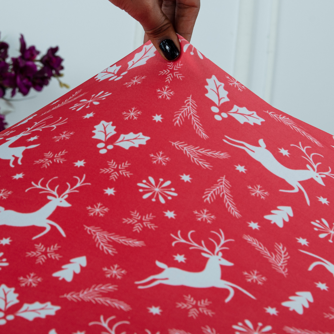 Table and chair cover-Reindeer Print Elastic Table Cover Media-stretchable and machine and hand washbale.