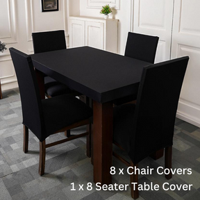  Black Solid Color Elastic Chair Table Cover Set