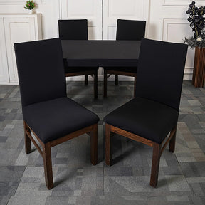  Black Solid Elastic Chairs Table Cover Set