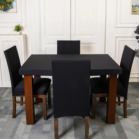  Black Solid Elastic Chair Table Cover Set