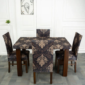 Black & Beige Ethnic Elastic Chairs Table Covers