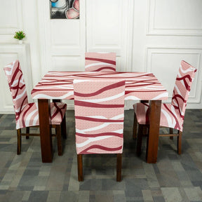 Brown White Striped Table Chair 4 Seater Covers