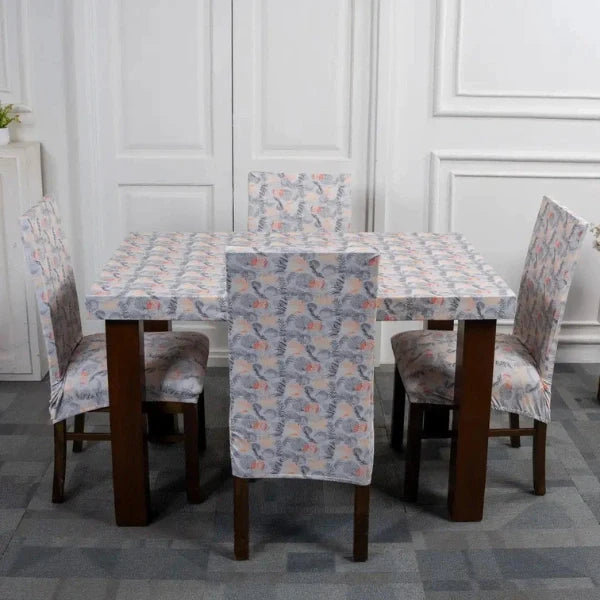 Cream Leaves Elastic Dining Chair Table Covers