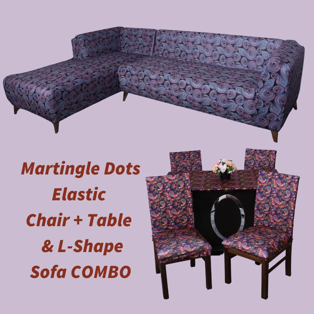 exclusive - martingle doted elastic Chair,Table & L-Shape Sofa covers